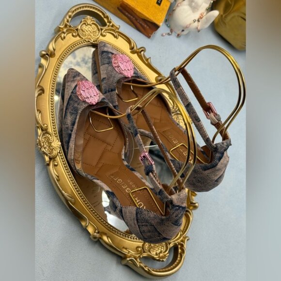 🆕 KURT GEIGER LONDON 🧿 NWOB Belgravia Pink Denim Vinyl High Heel, Sz 37 US 7 - Picture 15 of 16